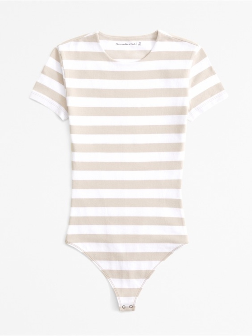 Abercrombie & Fitch Beige and White Striped Short-Sleeve Bodysuit